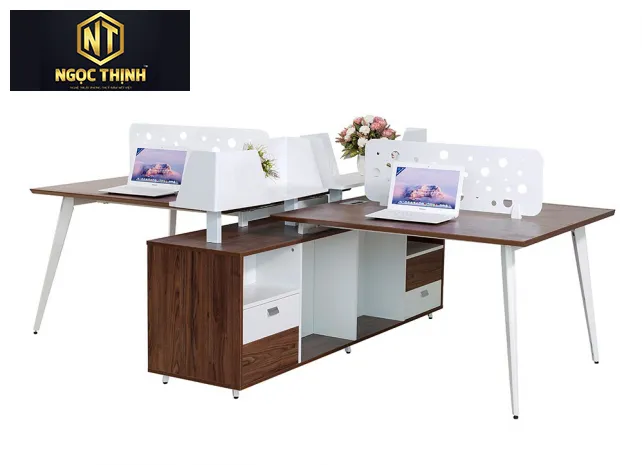 Bàn làm việc tập thể-cụm bàn làm việc hiện đại có hộc tủ chân sắt được sản xuất tại Nội Thất Ngọc Thịnh